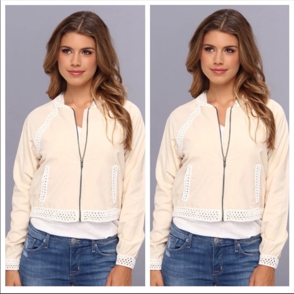 Free People Jackets & Blazers - Free People baseball bomber jacket w/ crochet trim